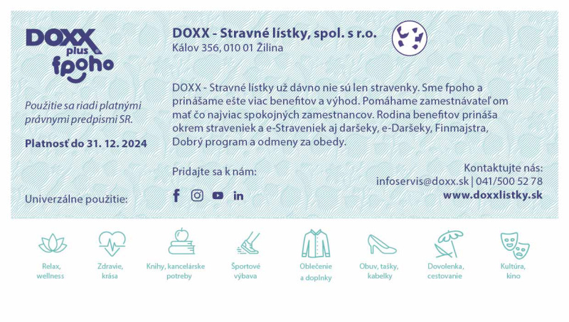 doxx plus 2023 back - Benefitné poukážky